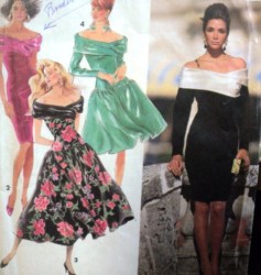 7440 OFF SHLDR SLIM-DROP WST FLARE DRESS 3 LENGTHS PATTERN 12-18